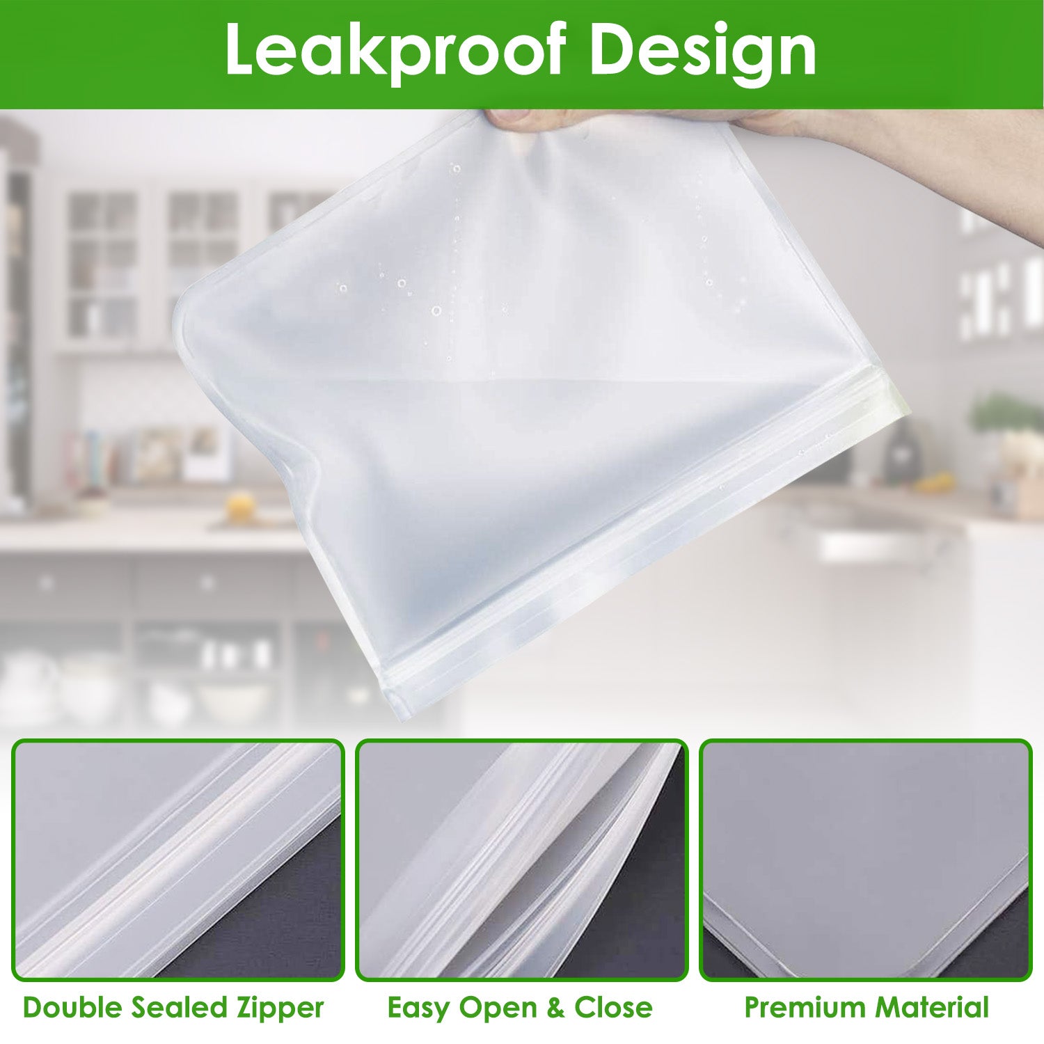20-Pc Reusable Silicone Food Storage Bags – Leakproof & Freezer-Safe