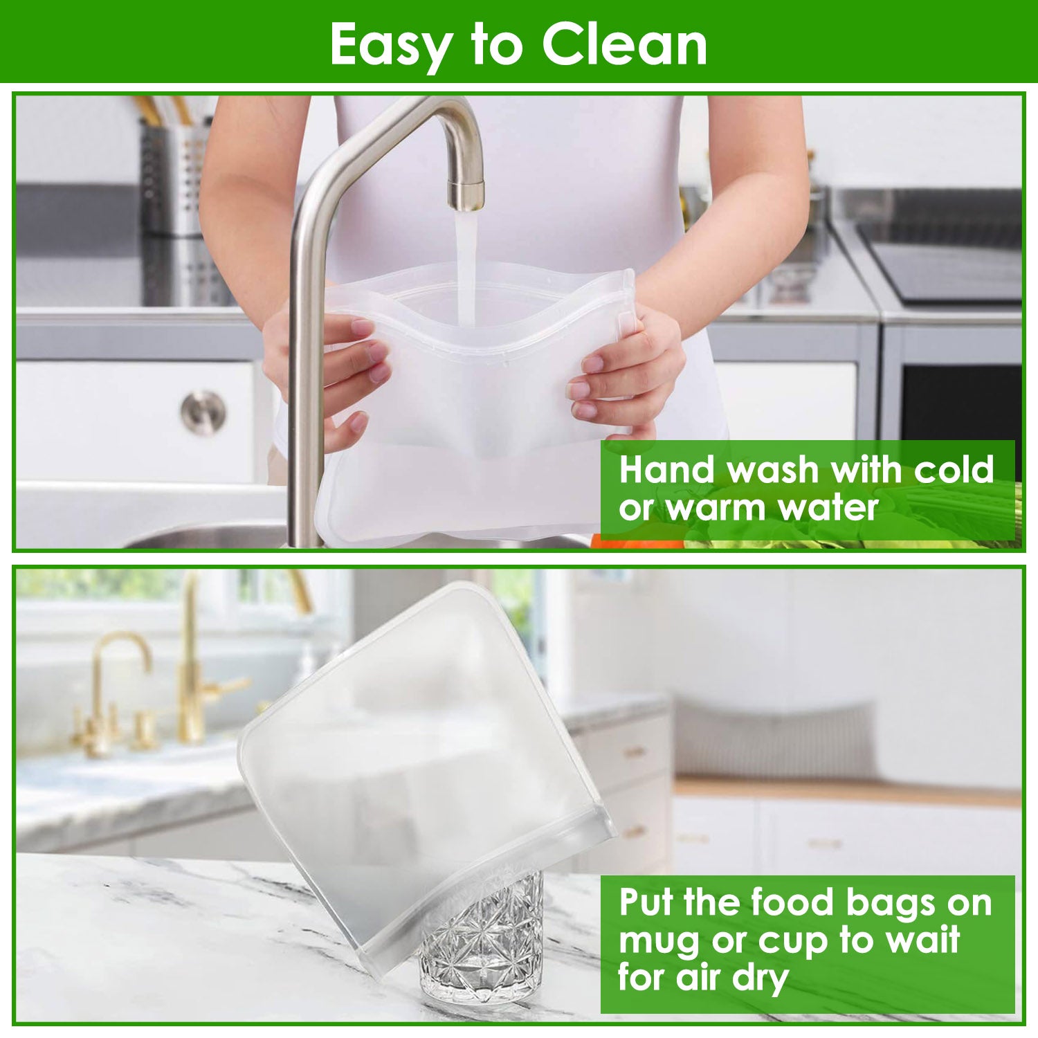 20-Pc Reusable Silicone Food Storage Bags – Leakproof & Freezer-Safe