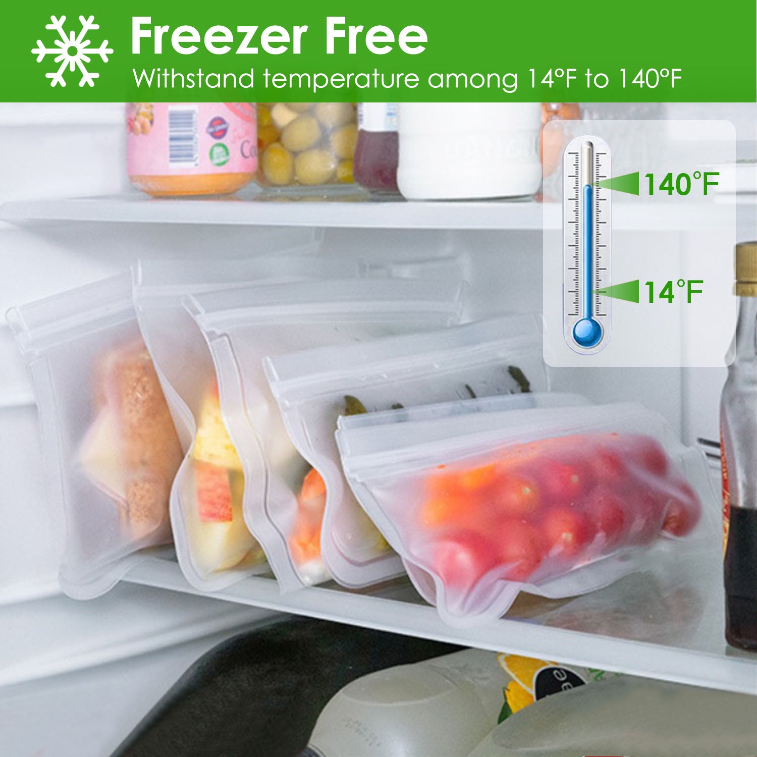 20-Pc Reusable Silicone Food Storage Bags – Leakproof & Freezer-Safe